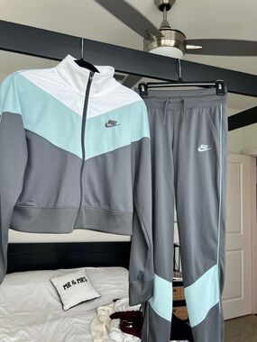 Nike Gray, White & Blue Colorblock Track Jacket and Pants
